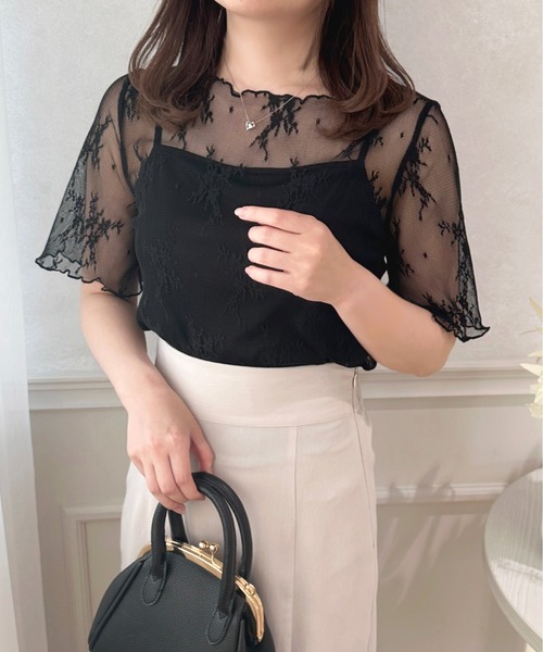 apres jour(アプレジュール)の「カップ付きキャミ+レースプルオーバー【ZOZOTOWN限定アイテム】(Tシャツ/カットソー・レディース・アイボリー/オフホワイト/ブラック・フリー/X-LARGE)」の3枚目の写真