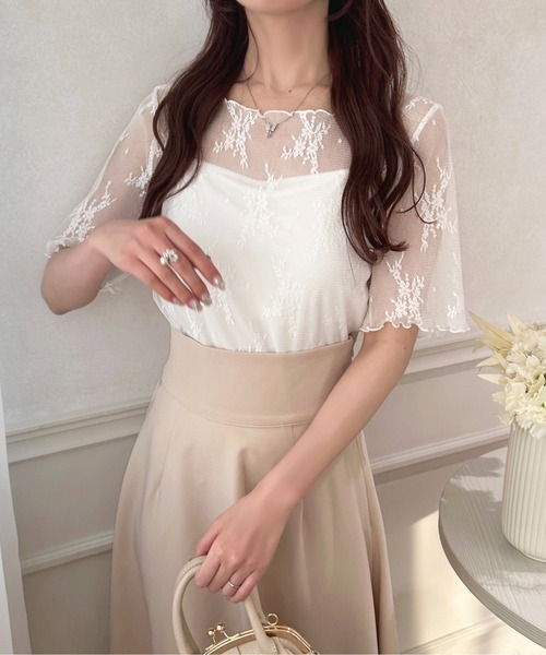 apres jour(アプレジュール)の「カップ付きキャミ+レースプルオーバー【ZOZOTOWN限定アイテム】(Tシャツ/カットソー・レディース・アイボリー/オフホワイト/ブラック・フリー/X-LARGE)」の7枚目の写真