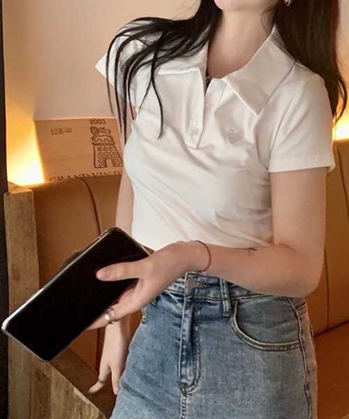 meJane（ミージェーン）の「ハート刺繍クロップド丈 半そでちびポロシャツ（ポロシャツ・レディース・チェリーレッド/ホワイト/ブラック/グレー・FREE）」の10枚目の写真