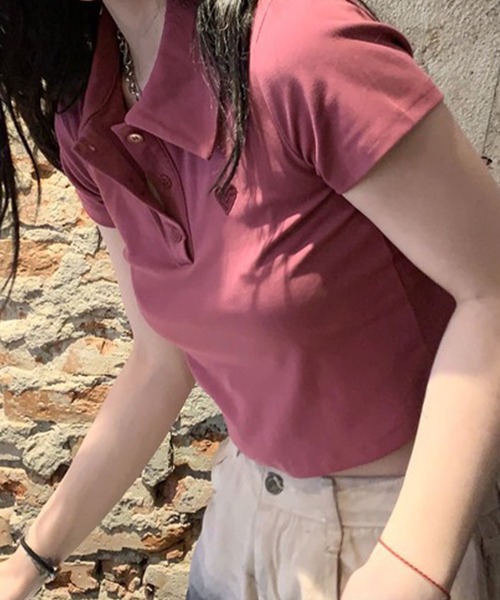 meJane（ミージェーン）の「ハート刺繍クロップド丈 半そでちびポロシャツ（ポロシャツ・レディース・チェリーレッド/ホワイト/ブラック/グレー・FREE）」の14枚目の写真