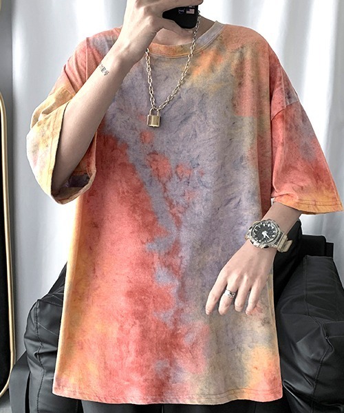 SEN TOKYO（セントーキョー）の「目を惹く鮮やかさ。タイダイ染め オーバサイズTシャツ（Tシャツ/カットソー・メンズ・レッド/ネイビー・M/L/XL）」の7枚目の写真