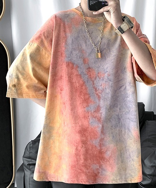 SEN TOKYO（セントーキョー）の「目を惹く鮮やかさ。タイダイ染め オーバサイズTシャツ（Tシャツ/カットソー・メンズ・レッド/ネイビー・M/L/XL）」の9枚目の写真