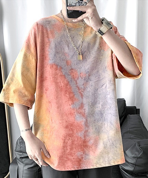 SEN TOKYO（セントーキョー）の「目を惹く鮮やかさ。タイダイ染め オーバサイズTシャツ（Tシャツ/カットソー・メンズ・レッド/ネイビー・M/L/XL）」の10枚目の写真