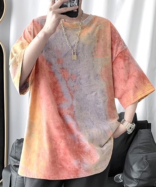 SEN TOKYO（セントーキョー）の「目を惹く鮮やかさ。タイダイ染め オーバサイズTシャツ（Tシャツ/カットソー・メンズ・レッド/ネイビー・M/L/XL）」の3枚目の写真