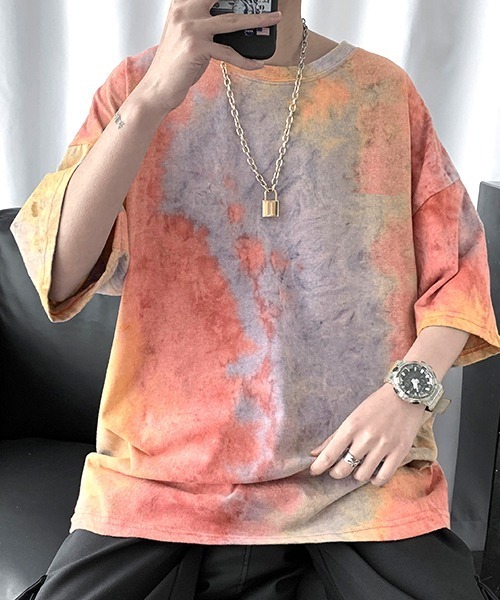 SEN TOKYO（セントーキョー）の「目を惹く鮮やかさ。タイダイ染め オーバサイズTシャツ（Tシャツ/カットソー・メンズ・レッド/ネイビー・M/L/XL）」の5枚目の写真