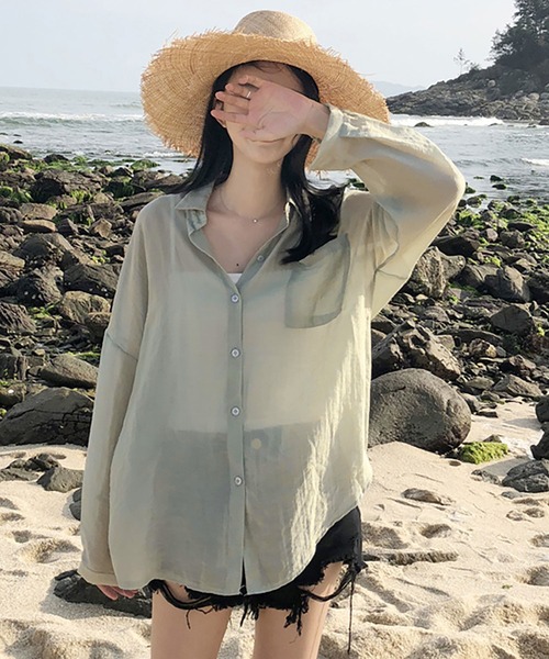 NinaetLina(ニナエリナ)の「長袖シフォンロング丈ブラウス(シャツ/ブラウス・レディース・ホワイト/ピンク/グリーン・FREE)」の3枚目の写真