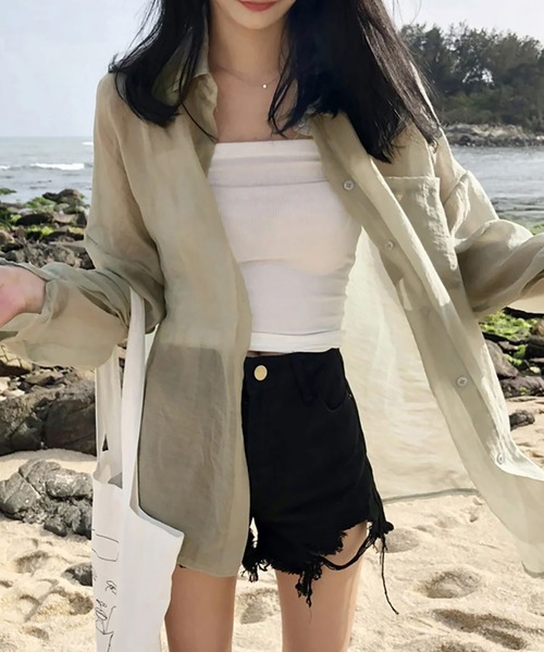 NinaetLina(ニナエリナ)の「長袖シフォンロング丈ブラウス(シャツ/ブラウス・レディース・ホワイト/ピンク/グリーン・FREE)」の7枚目の写真