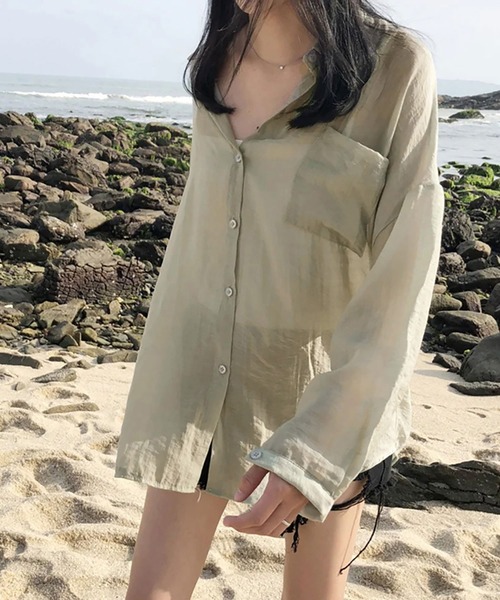 NinaetLina(ニナエリナ)の「長袖シフォンロング丈ブラウス(シャツ/ブラウス・レディース・ホワイト/ピンク/グリーン・FREE)」の8枚目の写真