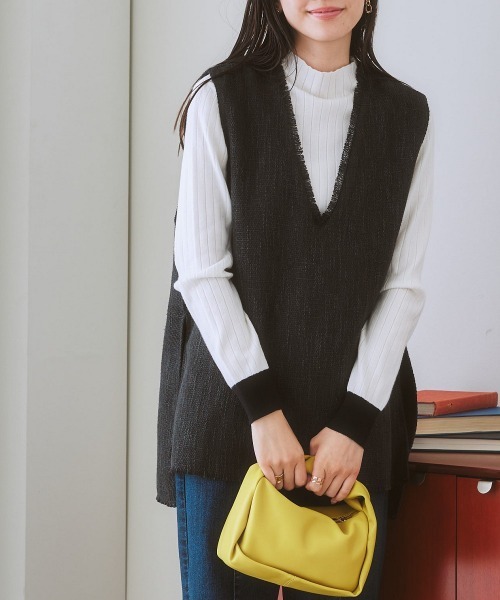 nissen（ニッセン）の「Vネックツイードベスト（ベスト・レディース・グレー系/ブラック系・M/LL/L/S）」の7枚目の写真