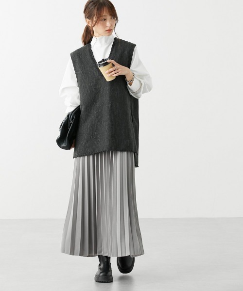 nissen（ニッセン）の「Vネックツイードベスト（ベスト・レディース・グレー系/ブラック系・M/LL/L/S）」の5枚目の写真