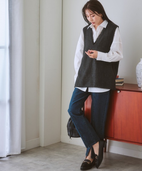 nissen（ニッセン）の「Vネックツイードベスト（ベスト・レディース・グレー系/ブラック系・M/LL/L/S）」の10枚目の写真