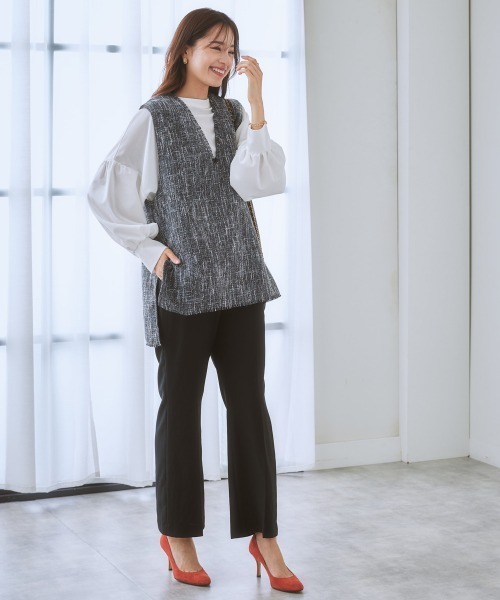 nissen（ニッセン）の「Vネックツイードベスト（ベスト・レディース・グレー系/ブラック系・M/LL/L/S）」の15枚目の写真