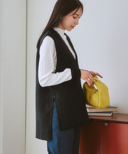 nissen（ニッセン）の「Vネックツイードベスト（ベスト・レディース・グレー系/ブラック系・M/LL/L/S）」の6枚目の写真