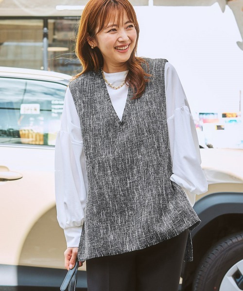 nissen（ニッセン）の「Vネックツイードベスト（ベスト・レディース・グレー系/ブラック系・M/LL/L/S）」の14枚目の写真