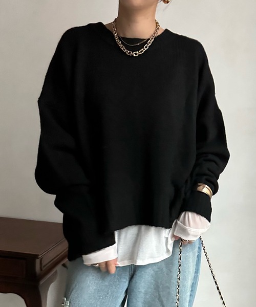 DouDou(ドゥドゥ)の「【WEB限定】 ショート丈ワイドクルーネックプルオーバー(Tシャツ/カットソー・レディース・レッド/アイボリー/ブラウン系/ブラック/ブルー・FREE)」の4枚目の写真