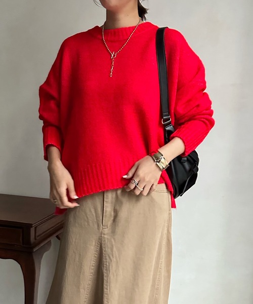 DouDou(ドゥドゥ)の「【WEB限定】 ショート丈ワイドクルーネックプルオーバー(Tシャツ/カットソー・レディース・レッド/アイボリー/ブラウン系/ブラック/ブルー・FREE)」の19枚目の写真