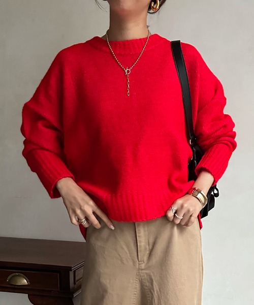 DouDou(ドゥドゥ)の「【WEB限定】 ショート丈ワイドクルーネックプルオーバー(Tシャツ/カットソー・レディース・レッド/アイボリー/ブラウン系/ブラック/ブルー・FREE)」の21枚目の写真