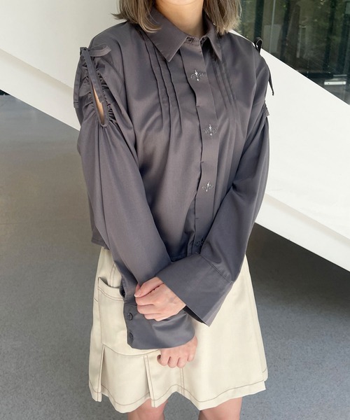 179/WG(イチナナキュウダブルジー)の「ヒヨク刺繍カッティングシャツ(シャツ/ブラウス・レディース・チャコールグレー/ブルー/オフホワイト・MEDIUM)」の21枚目の写真