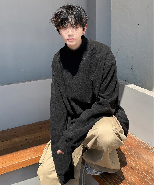 neos（ネオス）の「【neos -addictive design-】ルーズシルエット ハイネック ピーチ起毛 ロングスリーブ プルオーバー（Tシャツ/カットソー・メンズ・ブラック/ベージュ/ホワイト・X-LARGE/LARGE/MEDIUM）」の9枚目の写真