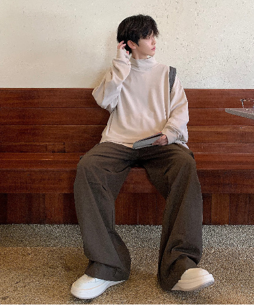 neos（ネオス）の「【neos -addictive design-】ルーズシルエット ハイネック ピーチ起毛 ロングスリーブ プルオーバー（Tシャツ/カットソー・メンズ・ブラック/ベージュ/ホワイト・X-LARGE/LARGE/MEDIUM）」の15枚目の写真