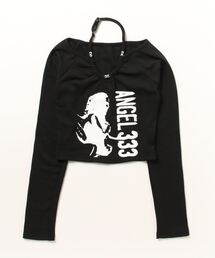 XU | ストリートファッション XU エックスユー print crop top プリントロンT 長袖トップス クロップ丈トップス スリムトップス 長袖 韓国ファッション(Tシャツ/カットソー)