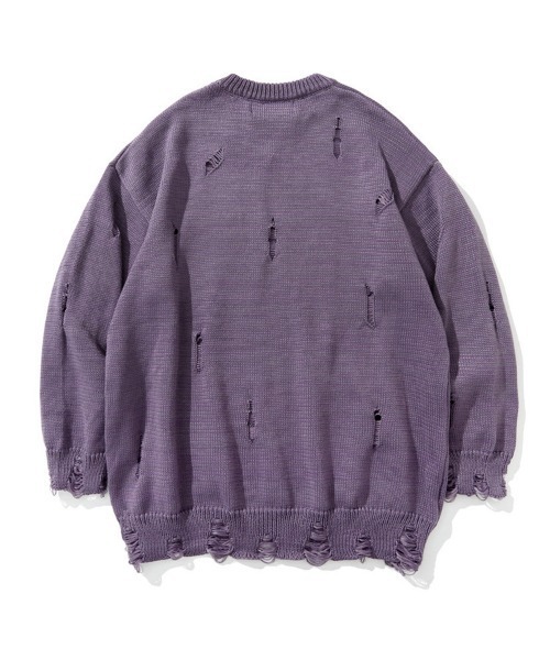 Ressaca（レサーカ）の「オーバーサイズダメージ加工レターロゴニット（ニット/セーター・メンズ・ブラック/ホワイト/パープル・L/M/XL）」の4枚目の写真