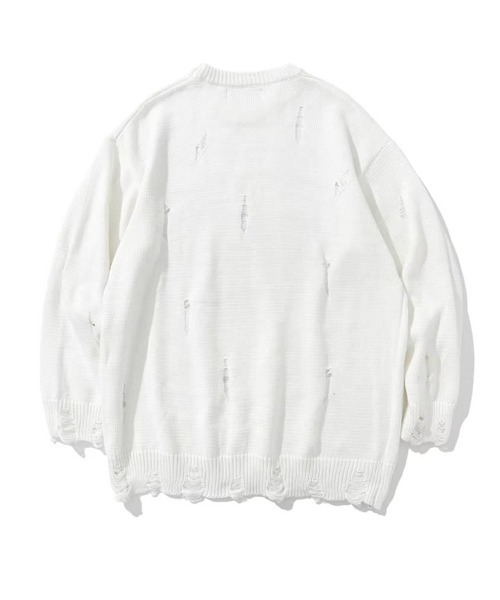 Ressaca（レサーカ）の「オーバーサイズダメージ加工レターロゴニット（ニット/セーター・メンズ・ブラック/ホワイト/パープル・L/M/XL）」の5枚目の写真