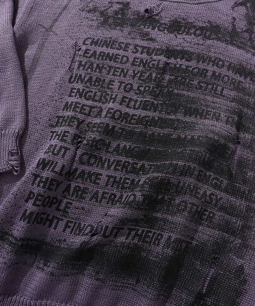 Ressaca（レサーカ）の「オーバーサイズダメージ加工レターロゴニット（ニット/セーター・メンズ・ブラック/ホワイト/パープル・L/M/XL）」の7枚目の写真