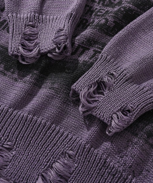 Ressaca（レサーカ）の「オーバーサイズダメージ加工レターロゴニット（ニット/セーター・メンズ・ブラック/ホワイト/パープル・L/M/XL）」の8枚目の写真