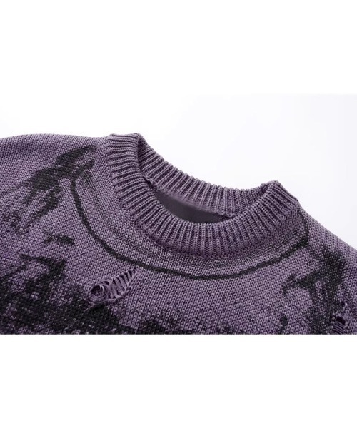 Ressaca（レサーカ）の「オーバーサイズダメージ加工レターロゴニット（ニット/セーター・メンズ・ブラック/ホワイト/パープル・L/M/XL）」の11枚目の写真