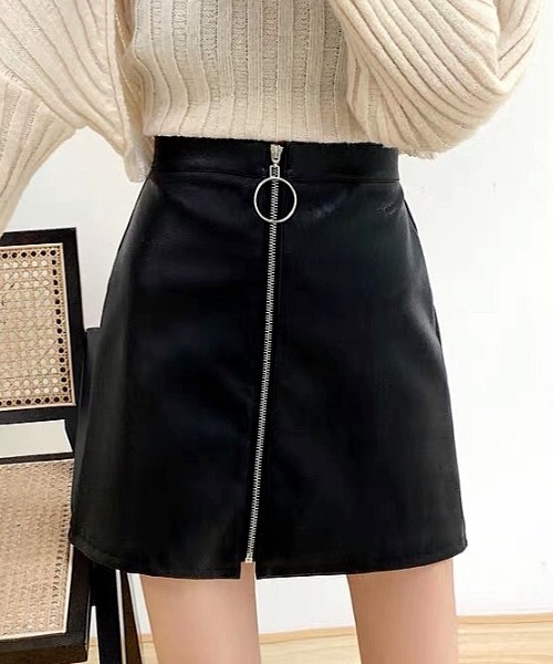 SHEENA(シーナ)の「エコレザーリングジップミニスカート(スカート・レディース・ブラック・L/S/M)」の1枚目の写真