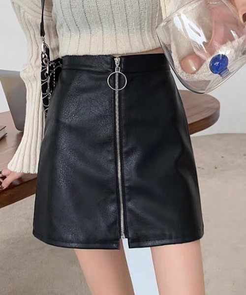 SHEENA(シーナ)の「エコレザーリングジップミニスカート(スカート・レディース・ブラック・L/S/M)」の3枚目の写真