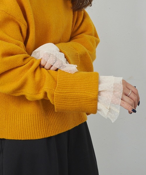 PUAL CE CIN（ピュアルセシン）の「袖口ドットチュールテレコカットソー（Tシャツ/カットソー・レディース・ブラック/アイボリー・FREE）」の18枚目の写真