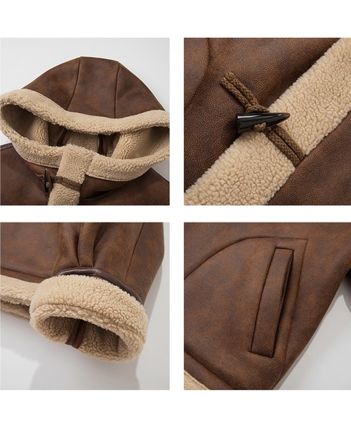 Fano Studios（ファノ ストゥディオズ）の「ボアパイピングスタンドカラーフードムートンジャケット FD23W101【Fano Studios】（ライダースジャケット・レディース・ブラウン・L/M/S）」の10枚目の写真