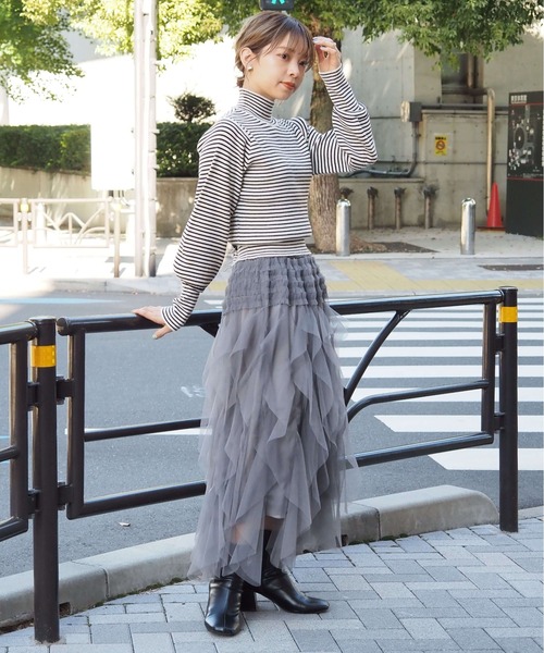 tiptop(ティップトップ)の「【シーズンレスアイテム】チュールフリルイレヘムスカート(スカート・レディース・チャコールグレー/ブラック/アイボリー・FREE)」の7枚目の写真