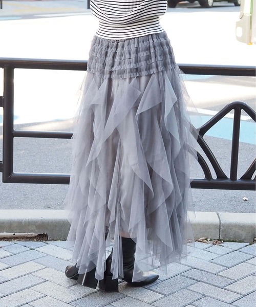 tiptop(ティップトップ)の「【シーズンレスアイテム】チュールフリルイレヘムスカート(スカート・レディース・チャコールグレー/ブラック/アイボリー・FREE)」の12枚目の写真