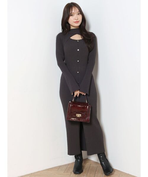 MERCURYDUO（マーキュリーデュオ）の「2WAYカットアウトタイトリブニットワンピース（ワンピース・レディース・ダークブラウン/チャコールグレー/ミント・SMALL/MEDIUM）」の6枚目の写真