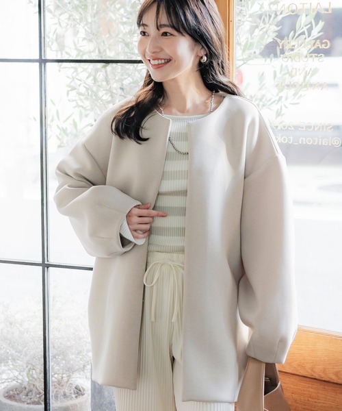 coca(coca)(コカ)の「\お気に入り7000越え!!再入荷/ バウンススウェットノーカラーコート| セレモニー オフィス ママスーツ フォーマルウェア スーツ 卒業式(ノーカラーコート・レディース・ブラック/グレイッシュベージュ/アイボリー/ライトグリーン・M/L/S)」の3枚目の写真