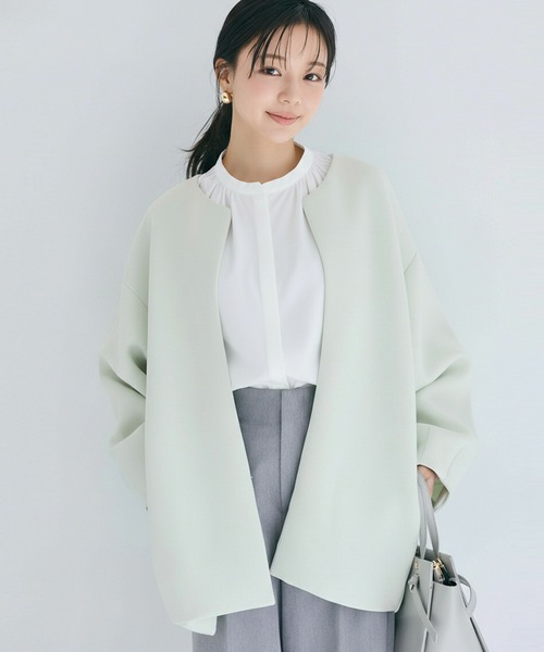 coca(coca)(コカ)の「\お気に入り7000越え!!再入荷/ バウンススウェットノーカラーコート| セレモニー オフィス ママスーツ フォーマルウェア スーツ 卒業式(ノーカラーコート・レディース・ブラック/グレイッシュベージュ/アイボリー/ライトグリーン・M/L/S)」の4枚目の写真