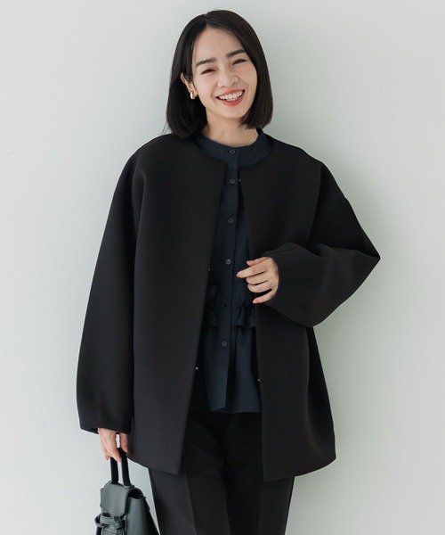 coca(coca)(コカ)の「\お気に入り7000越え!!再入荷/ バウンススウェットノーカラーコート| セレモニー オフィス ママスーツ フォーマルウェア スーツ 卒業式(ノーカラーコート・レディース・ブラック/グレイッシュベージュ/アイボリー/ライトグリーン・M/L/S)」の12枚目の写真