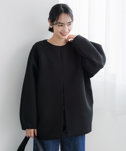 coca(coca)(コカ)の「\お気に入り7000越え!!再入荷/ バウンススウェットノーカラーコート| セレモニー オフィス ママスーツ フォーマルウェア スーツ 卒業式(ノーカラーコート・レディース・ブラック/グレイッシュベージュ/アイボリー/ライトグリーン・M/L/S)」の7枚目の写真