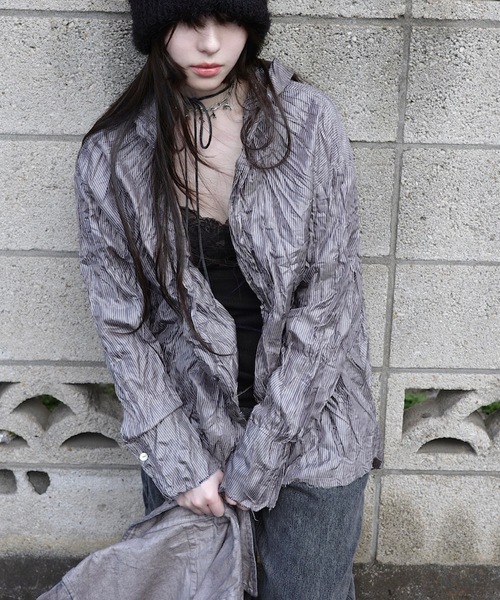 igi（イジ）の「STRIPE CRUMPLED SHIRT/しわしわストライプシャツ 