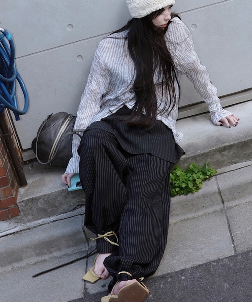 igi（イジ）の「STRIPE CRUMPLED SHIRT/しわしわストライプシャツ 