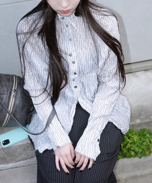 igi（イジ）の「STRIPE CRUMPLED SHIRT/しわしわストライプシャツ 