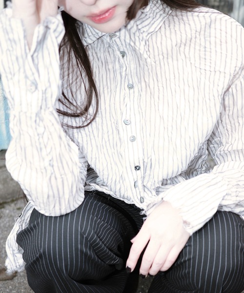 igi（イジ）の「STRIPE CRUMPLED SHIRT/しわしわストライプシャツ 