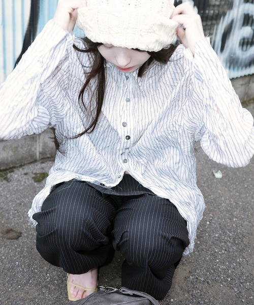 igi（イジ）の「STRIPE CRUMPLED SHIRT/しわしわストライプ