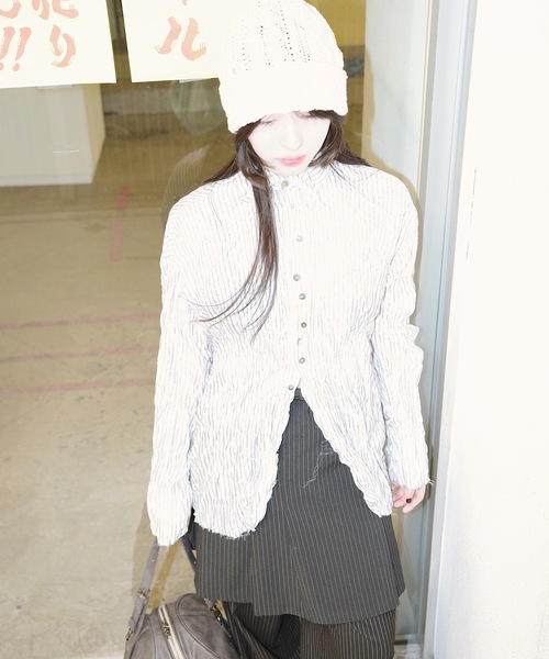 igi（イジ）の「STRIPE CRUMPLED SHIRT/しわしわストライプシャツ 