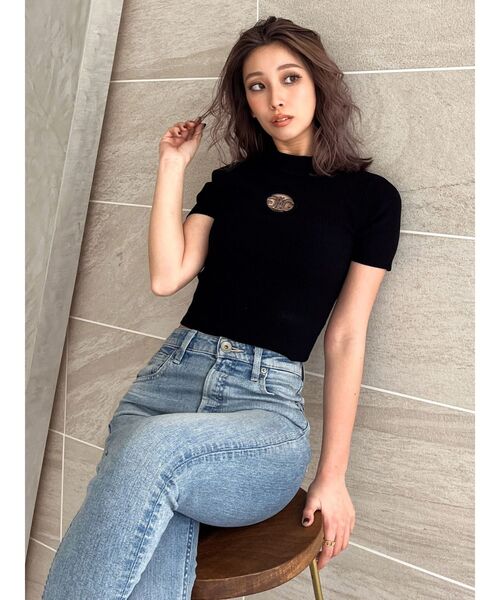 GYDA（ジェイダ）の「SymmetryGYDA MOLDハーフスリーブニットトップス（Tシャツ/カットソー・レディース・オフホワイト/ブラック/ラベンダー・FREE）」の4枚目の写真