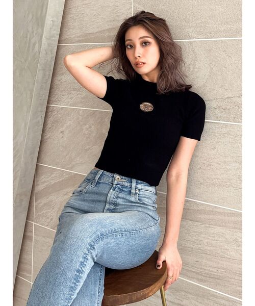 GYDA（ジェイダ）の「SymmetryGYDA MOLDハーフスリーブニットトップス（Tシャツ/カットソー・レディース・オフホワイト/ブラック/ラベンダー・FREE）」の7枚目の写真