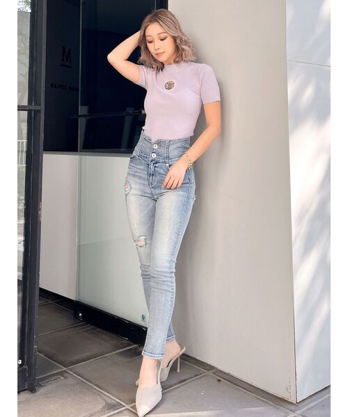 GYDA（ジェイダ）の「SymmetryGYDA MOLDハーフスリーブニットトップス（Tシャツ/カットソー・レディース・オフホワイト/ブラック/ラベンダー・FREE）」の11枚目の写真